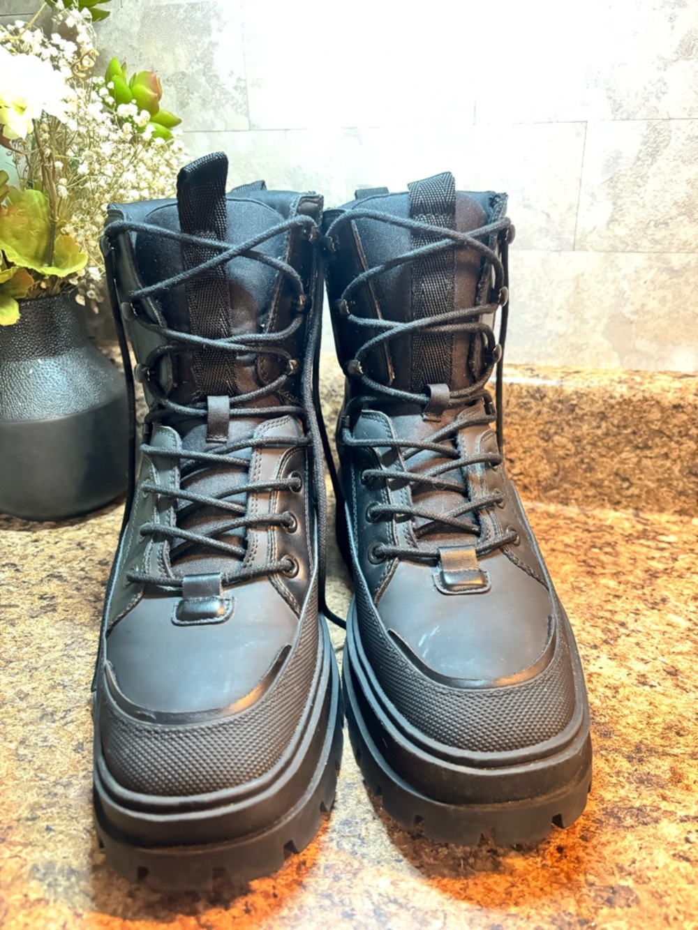 ZARA Black Platform Track Sole Boots